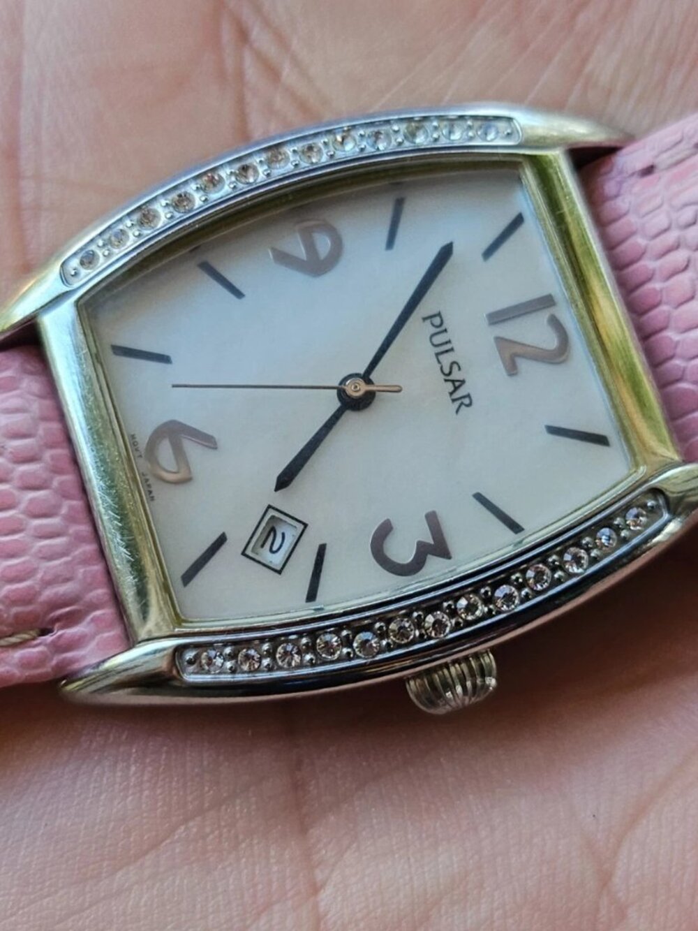 Vintage Pulsar Wristwatch Pink Leather Strap Japan Movt Date Calendar Watch